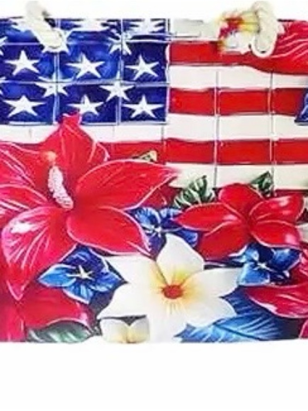 Patriotic Floral Canvas Tote Bag - Red, White & Blue